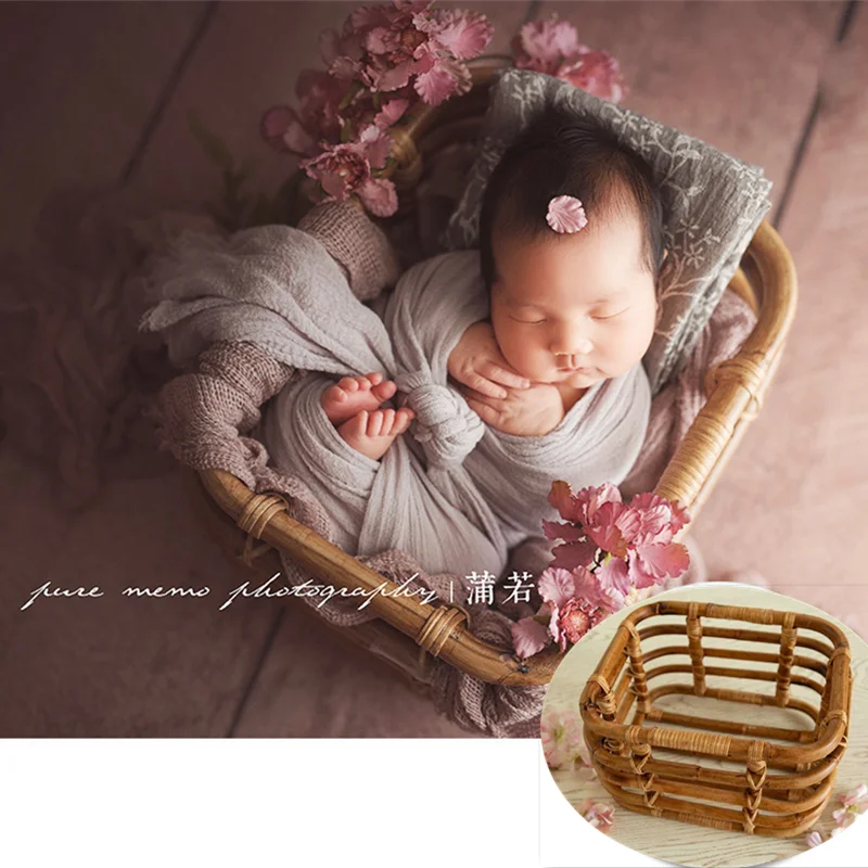 Mão tecida fotografia recém-nascido adereços retro cesta de tecido do bebê arte decoração pano de fundo shoot studio acessórios posando adereços