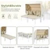 Sectional Sofa Set with Retractable Canopy Outdoor Metal, Sun Lounger3-Piece Patio Daybed with Cushions for Backyard, Porch 3