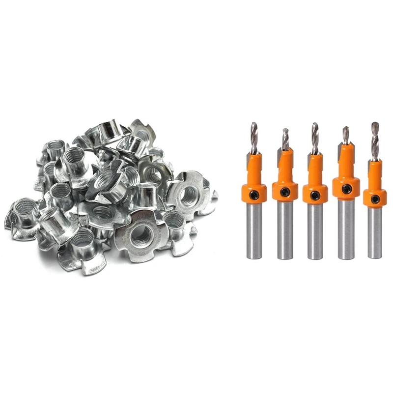 HOT 50Pcs M8 Metal Captive T Nuts Pronged Tee Blind Nuts Metric & 5Pcs