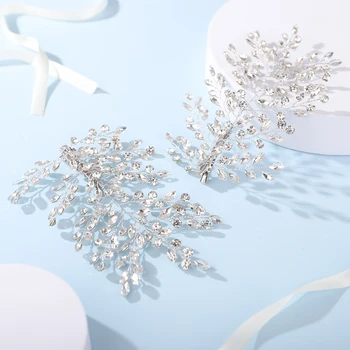 Women Rhinestone Wedding Hair Clip Silver Fashion Handmade Bridal Headpiece Party Head Accessories Jewelry Brides Headband Tiara