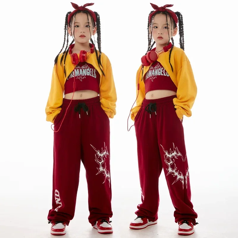 

New Modern Dance Clothes Girls Jazz Dance Crop Tops Long Sleeves Hip Hop Dance Costume Kids Concert Group Show Outfits Ballroom