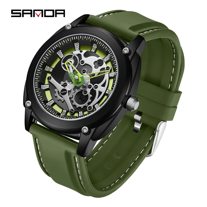 

Fashion SANDA 3235 Top Brand New Design Reloj For Men Soft Silicone Strap 50m Watertight Japanese Quartz Movement Wrist Watch