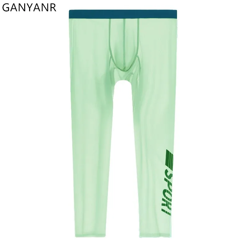 GANYANR Running Tights Men's Leggings Sportswear Compression Pants Basketball Fitness Long Gymwear Marathon Gym Workout Trousers