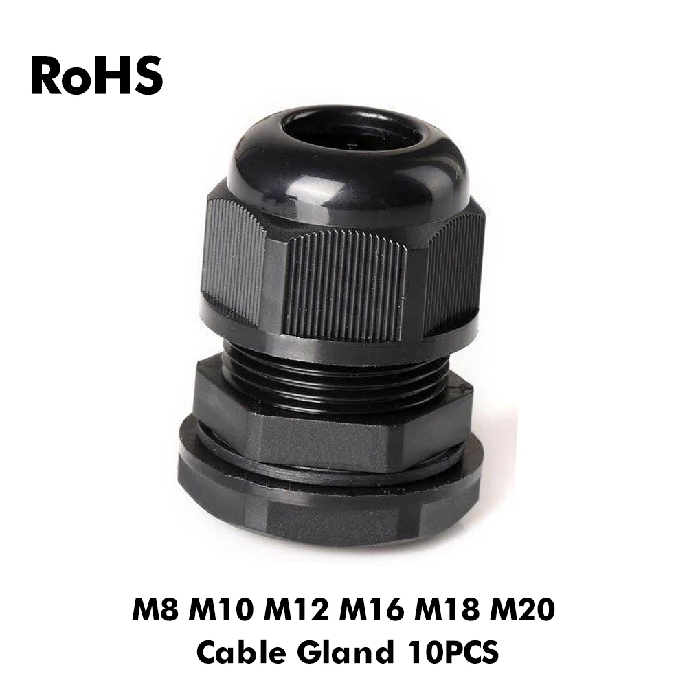 10 PCS M8 M10 M12 M16 M18 M20 Black Nylon Cable Glands Joints IP68 plastic Cable fixed Head