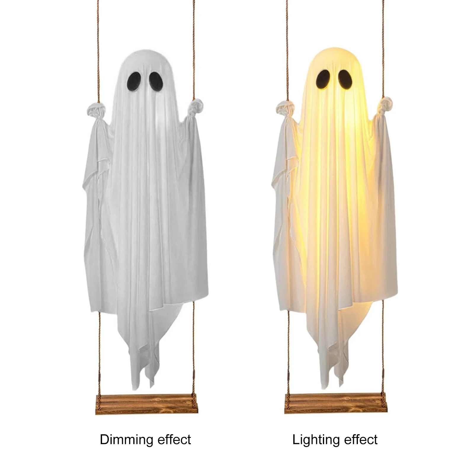 Halloween Hanging Swing Ghost Decor LED Adjustable Ghost Decorations Battery Powered Spooky Ghost Ornament for Porch Yard Trees