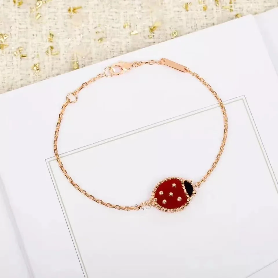 New 2023 Trend European Hot Selling Brand Rose Gold Bracelet Women Lucky  Flower Spring Ladybug Luxury Jewelry Set