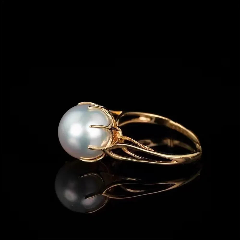 

DIY Pearl Ring Accessories S925 Sterling Silver Ring Empty Holder Concealer Gold Silver Jewelry Fit 11-12mm Z292