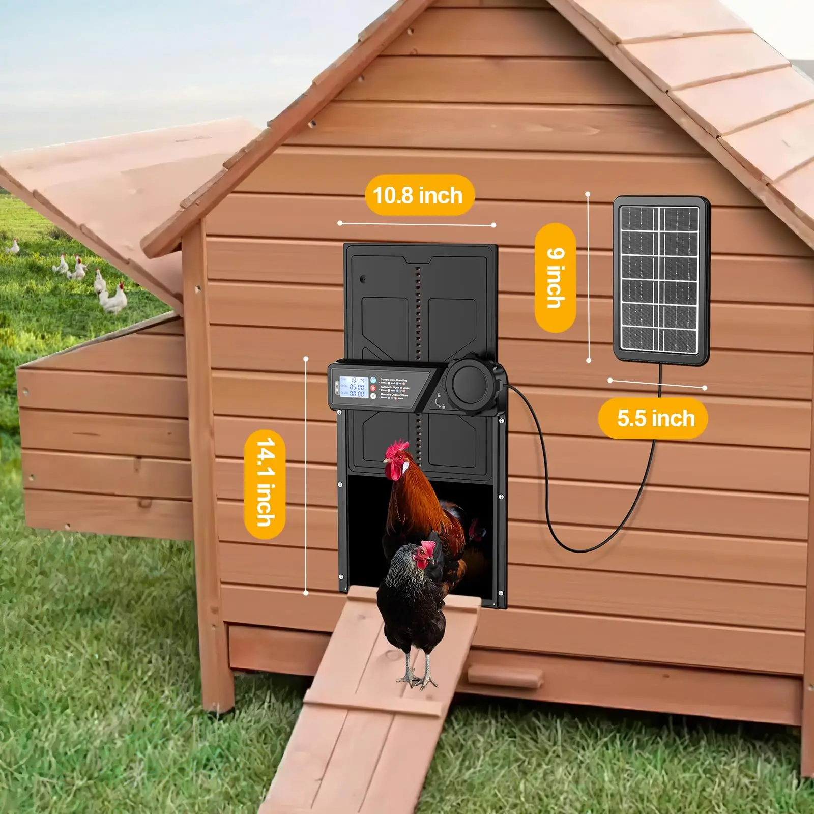 Chicken Coop Door Large Automatic Chicken Coop Door with LCD Display Timer Remote Aluminum Alloy Solar Powered Chicken Door Good Help on The Farm