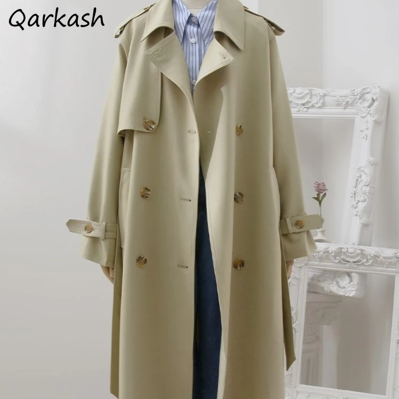 

Тренчкот женский однотонный в Корейском стиле, повседневная универсальная элегантная уличная одежда, облегающая популярная мягкая ветровка, верхняя одежда