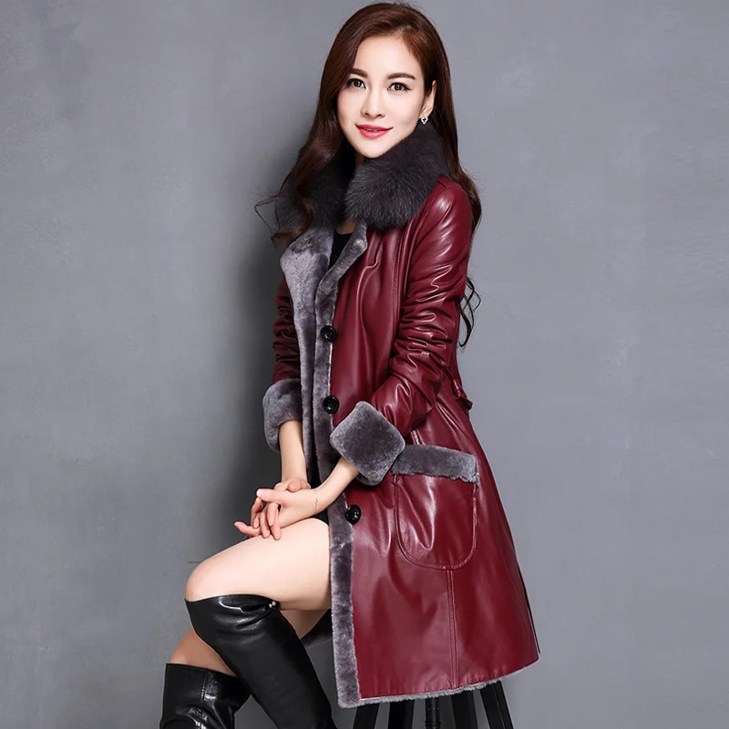 2022 Winter New Women's Leather Clothes Slim Fit Medium Long Fur One Piece Coat Haining Leather Clothes Off season Sale