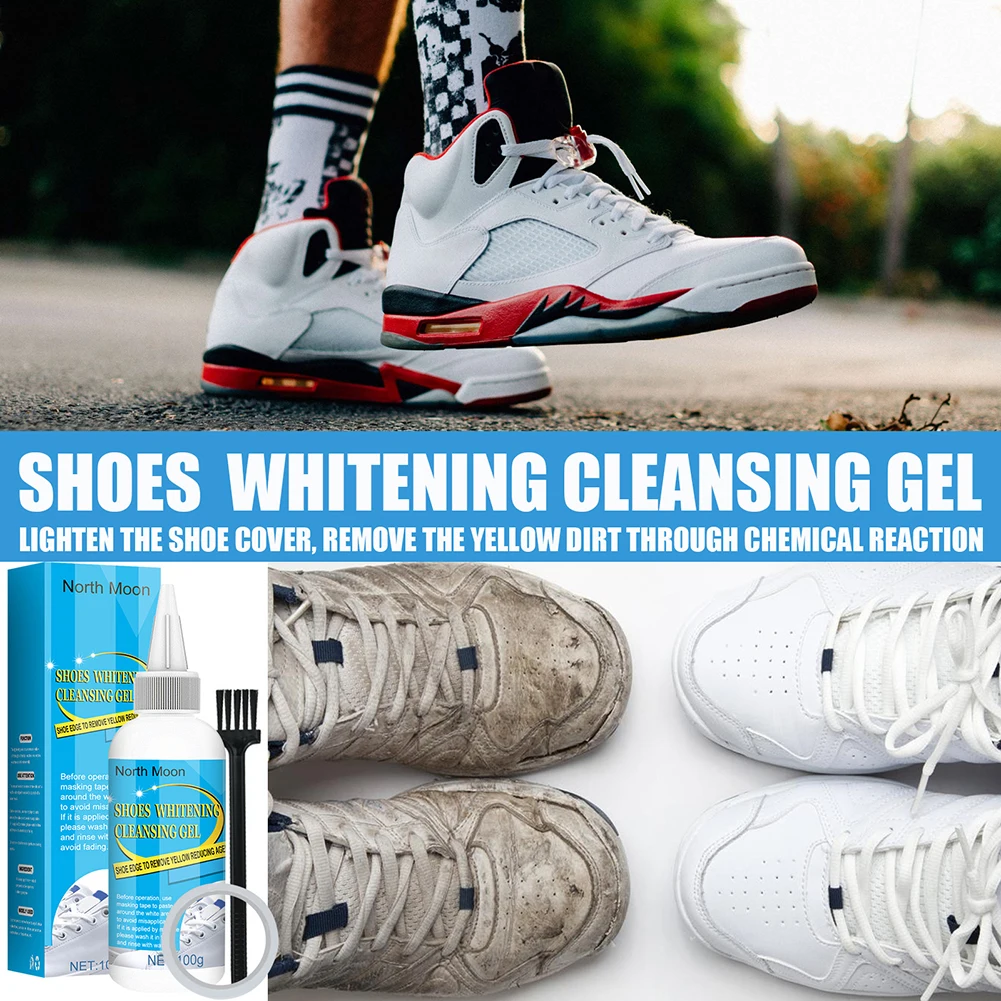 30/100ml White Shoes Cleaner with Tape & Brush Shoes Whitening Kit Multifunction Shoe Cleaning Kit for White Shoes Sneakers