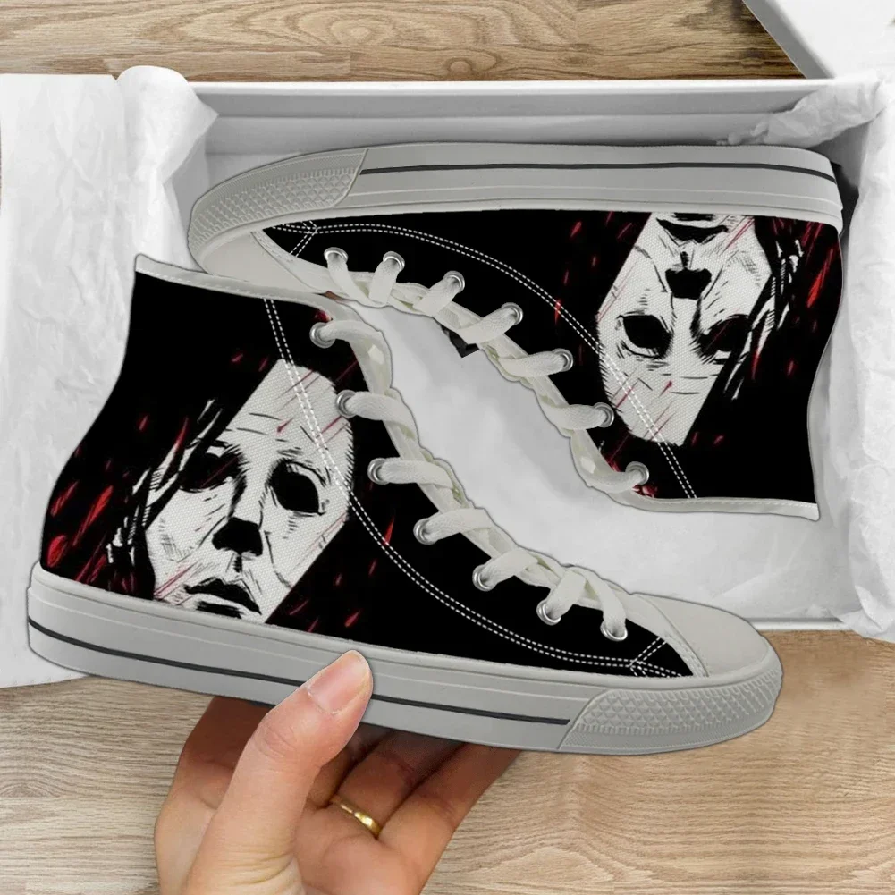 Horror Movie Pennywise Print High Top Women Men Canvas Shoes Female Casual Vulcanize Flats Shoes Teen Boys Sneakers