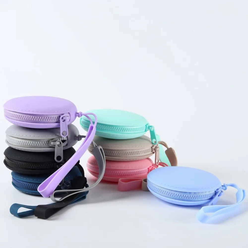 Protable Silicone Coin Purse Zipper Solid Color Earphone Bag Waterproof Cosmetic Bag Students