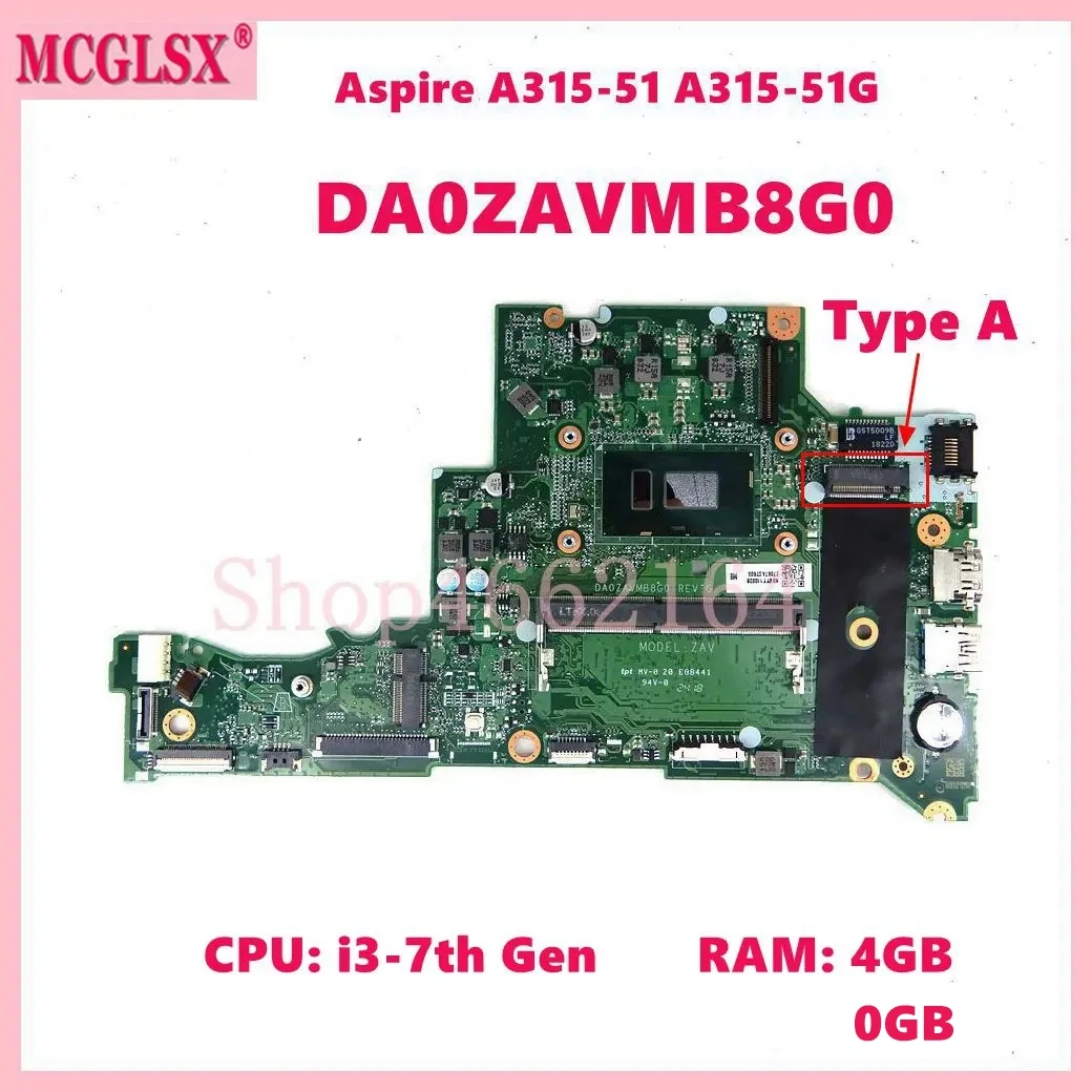 

DA0ZAVMB8G0 With 4415U i3-6th 7th Gen CPU 0GB/4GB-RAM Notebook Mainboard For ACER Aspire A315-51 A315-51G Laptop Motherboard