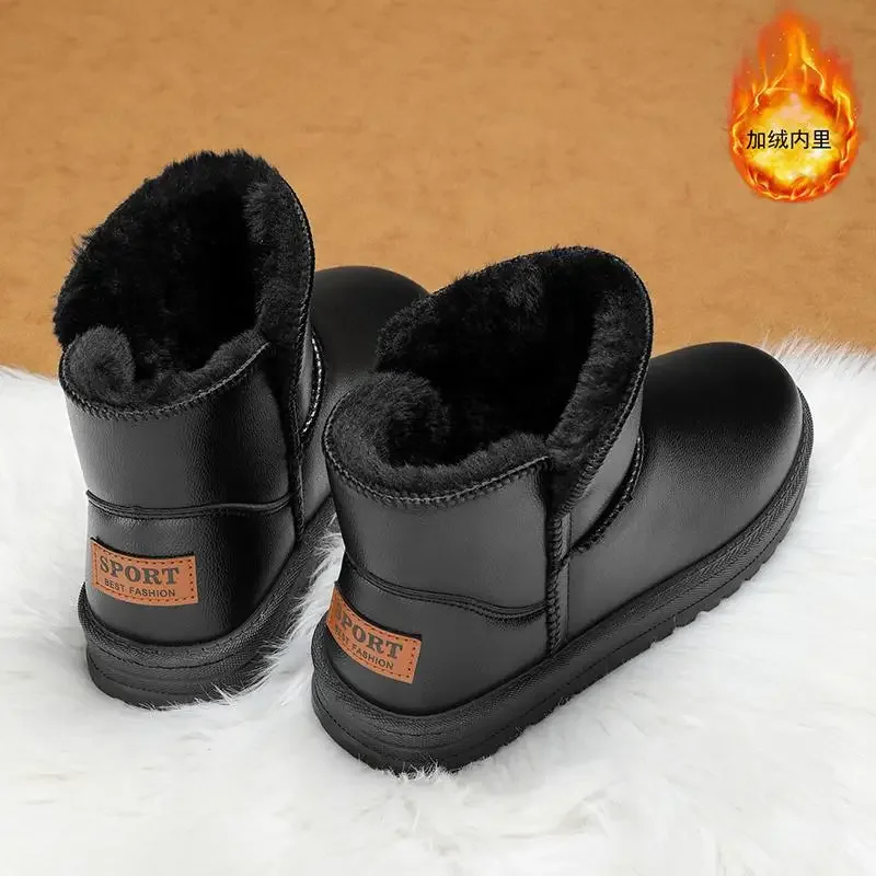 

Winter Men's Shoes Children's Rotating Button Cotton Shoes plus Velvet Warm Shoes Thick Snow Boots Boy Student Sneaker