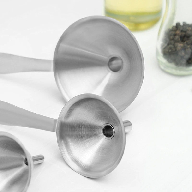 3 Pcs Stainless Steel Funnel Set Kitchen Small Oil Liquid Filter Dispenser Transferring Wine Spill Bar Home Kitchen Tools