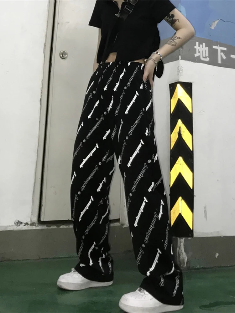 

Штаны женские с широкими штанинами, уличная одежда, повседневные спортивные тренировочные штаны в стиле Харадзюку, джоггеры, штаны для скейтборда с надписью, длинные штаны для мужчин