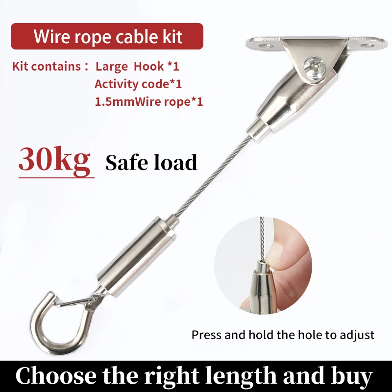 Conjuntos de Ajuste de Código de Suspensão de Fio Automático Mola Gancho de Suspensão Quadro de Imagem de Aço Inoxidável Cabo Corda Carga de Segurança 30kg 2