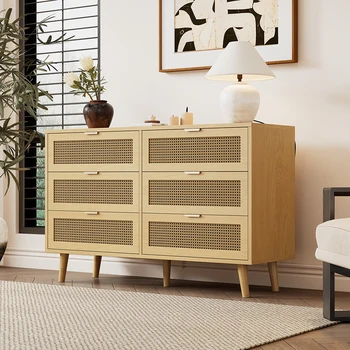 KOMHTOM chest of drawers with 6 Drawers Sideboard and Metal Handles