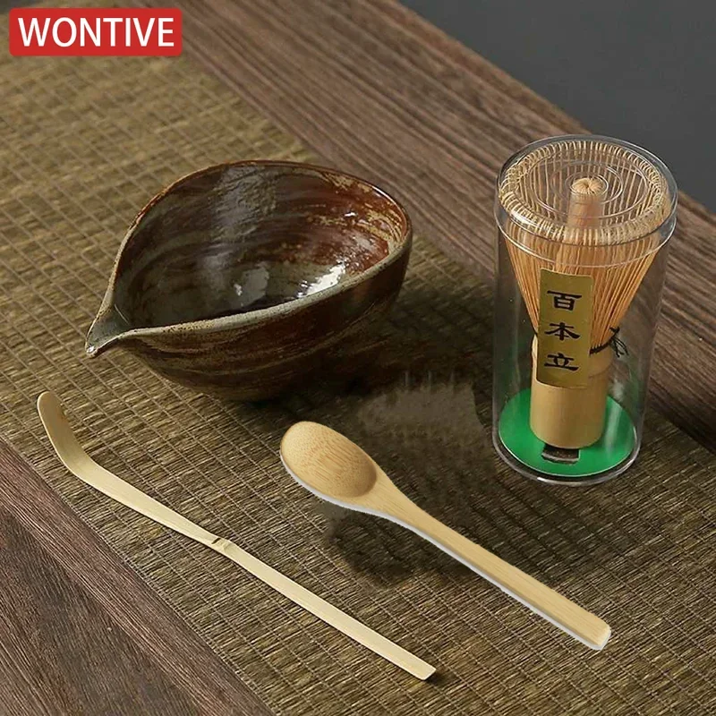 Matcha Tea Set 3/4pcs Handmade Home Easy Clean Tools Stand Kit Bowl Whisk Scoop Traditional Japanese Accessories