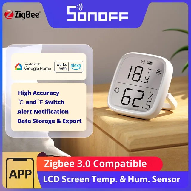 SONOFF SNZB-02D Zigbee LCD Smart Temperature Humidity Sensor Hygrometer Thermometer Works with Alexa Google Home via Zigbee Hub