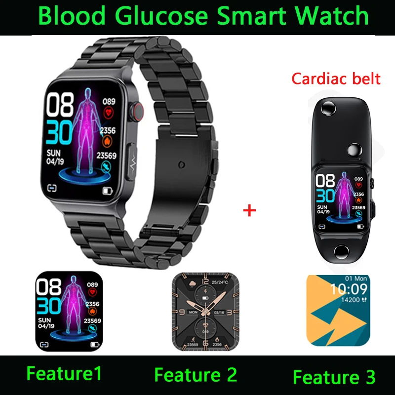 

ECG+PPG Men Smart Watch Blood Glucose Heart Rate Temperature Health Smartwatch Fitness Tracker Smart Watch Men Health Watches