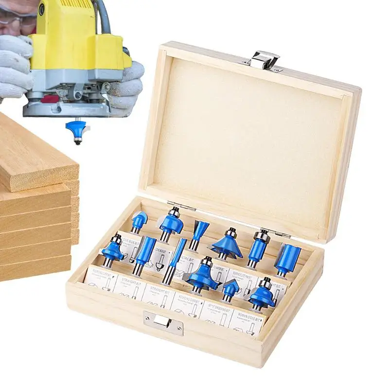 

Woodworking Router Bits 12PCS Alloy Multifunctional Woodwork Tool Portable Router Bits With Storage Box For Plywood Long-lasting