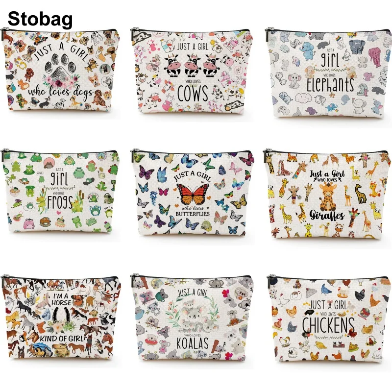 

StoBag 2pcs Makeup Bag Cotton Linen Animal for Women Cosmetic Packaging Handbag Travel Storage Pocket Washing Pouches Portable