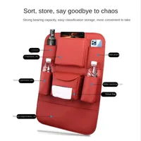 Leather Car Seat Back Organizer Universal Backseat Hanging Storage Bag Auto Cup Holder Phone Pocket Tissue Protector Durable 4
