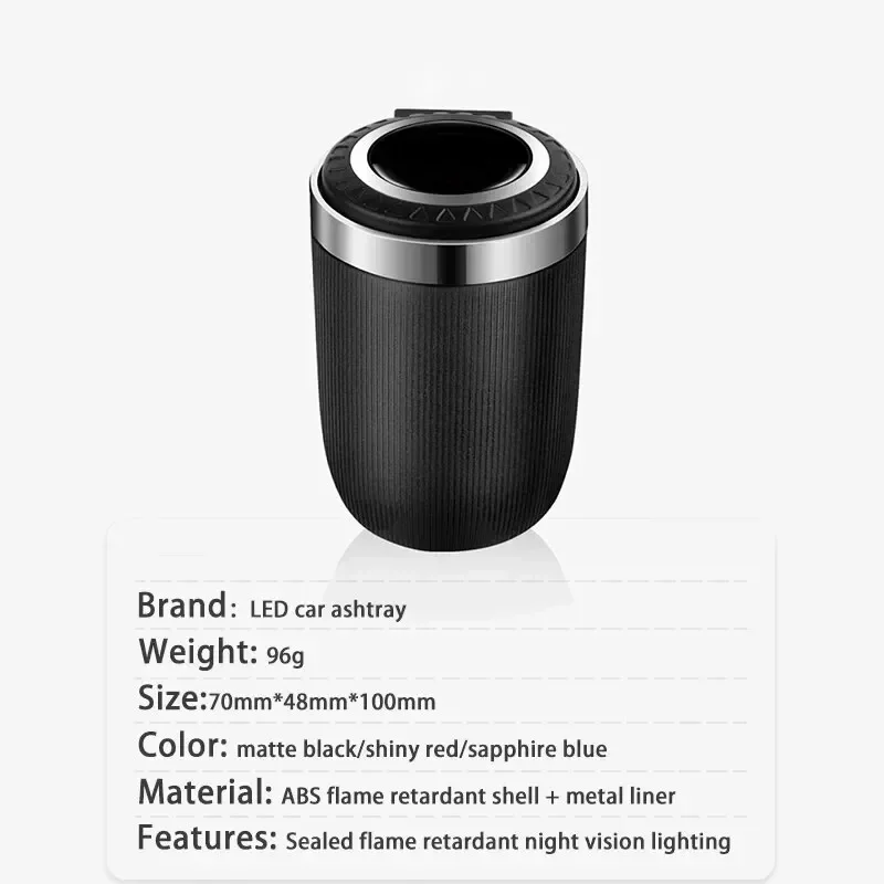 Car Ashtray With Lid Blue Led Smell Proof Portable Ashtray Cup For Auto Fireproof Shell One Touch Open Car Accessories