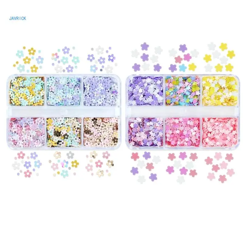 

6Grids Boxed Small Flower Sequins Glitter Glue Makeup Patches