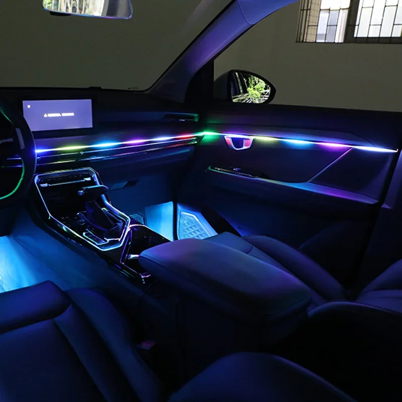 자동차 LED 아크릴 스트립 주변 조명, 64 색, 110cm, 90cm, 75cm, 35cm, 20cm, 풀 컬러 RGB 자동차 인테리어 블루투스 앱 제어