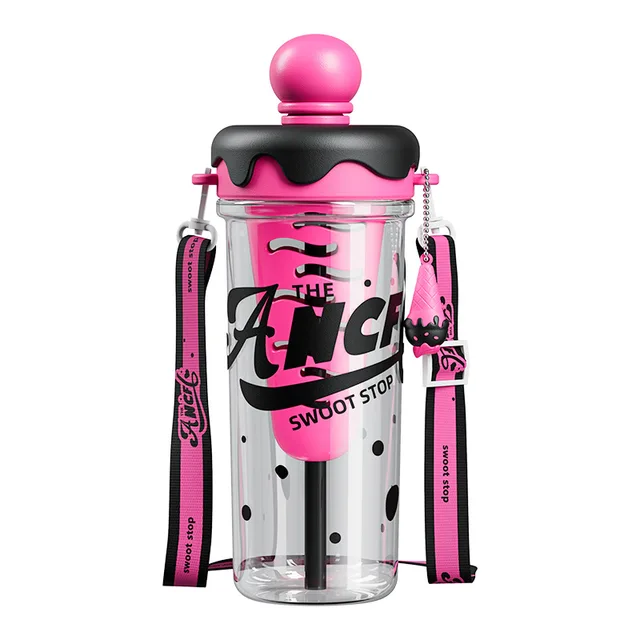 880ml Sports Water Bottle with Straw & Strap, BPA-Free Leak-Proof Plastic Cup, Portable Tea Infuser for Women Outdoor Gym Hiking 5