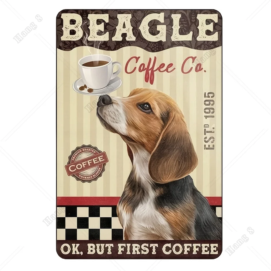 Retro Metal Tin Sign Beagle Dog Sign Coffee Bagno Soggiorno Decorazione Home Wall Art Decor Dog Lover Gift 8 X12 Pollici