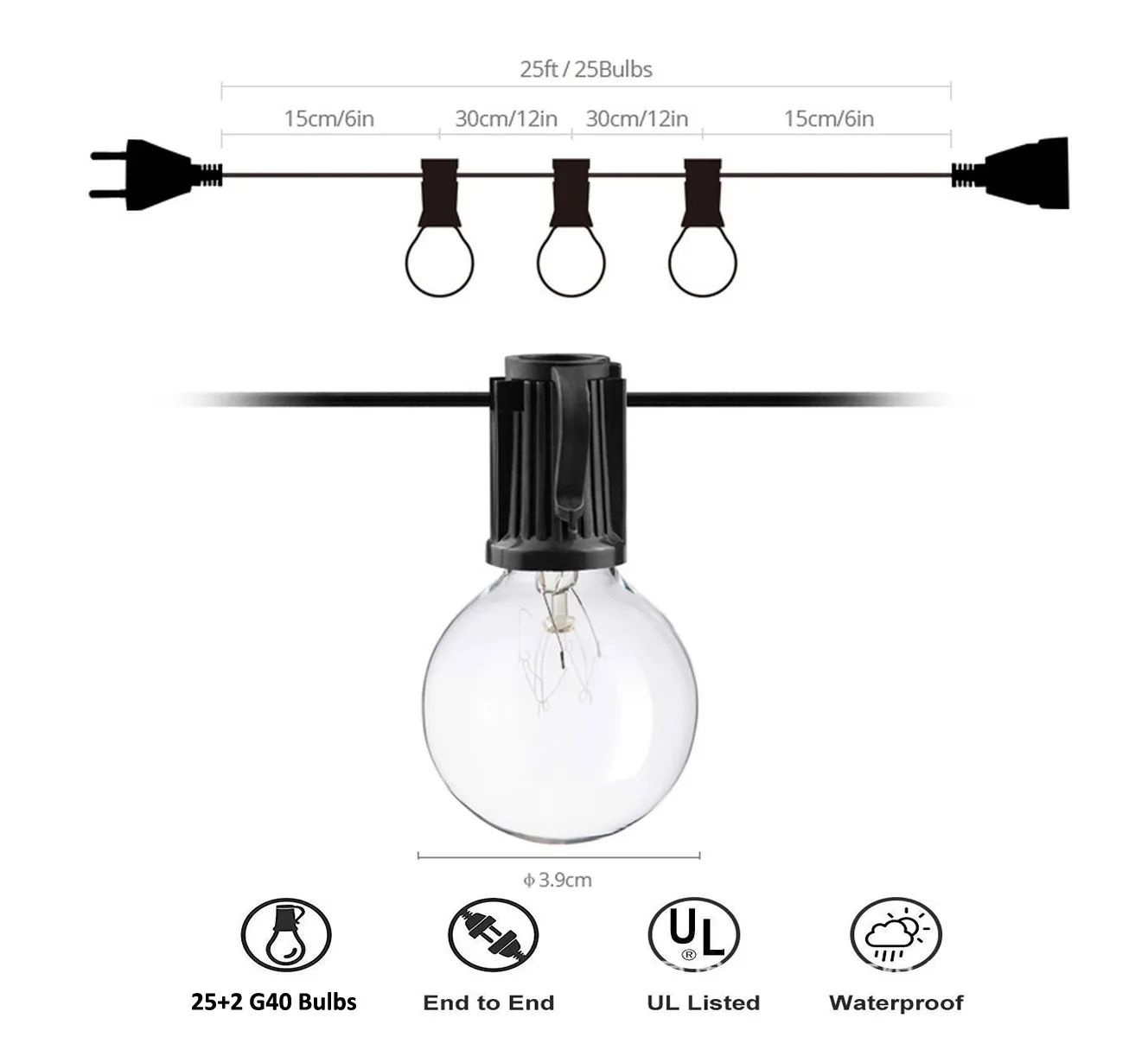 Brightown Cadena de luces para exteriores Luces de patio conectables - 4