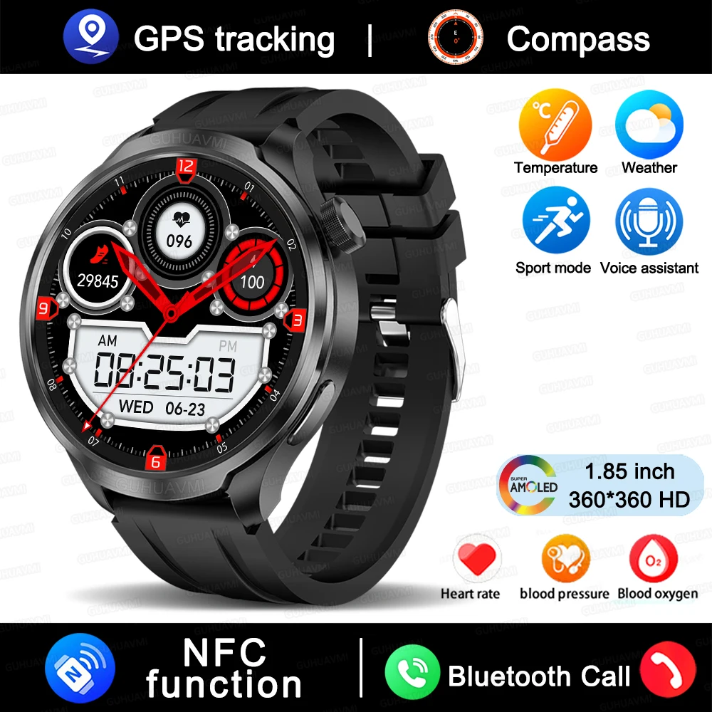 1.85″ HD Big Screen Smart watch For men Sports NFC Watch Bluetooth Call Blood Pr