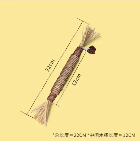 Jouets à mâcher pour animaux et bâtonnets à taquiner pour chats en bois.