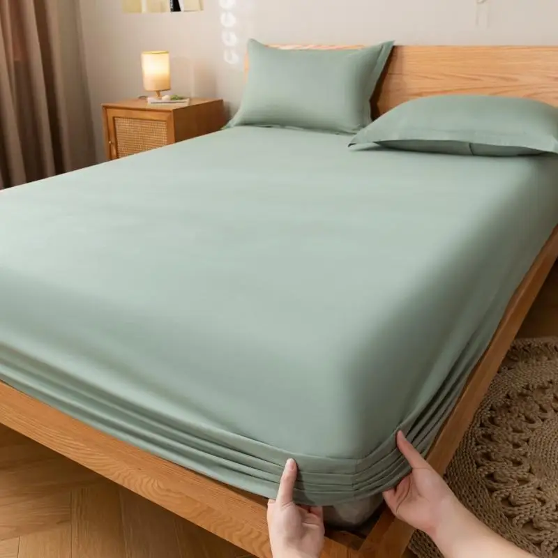100Cotton Fitted Sheets Solid Color Mattress Cover Queen Size Bed