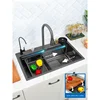 Black Nano Kitchen Sink 304 Stainless Steel Waterfall  Basin Large Single Slot with  Faucet for  2