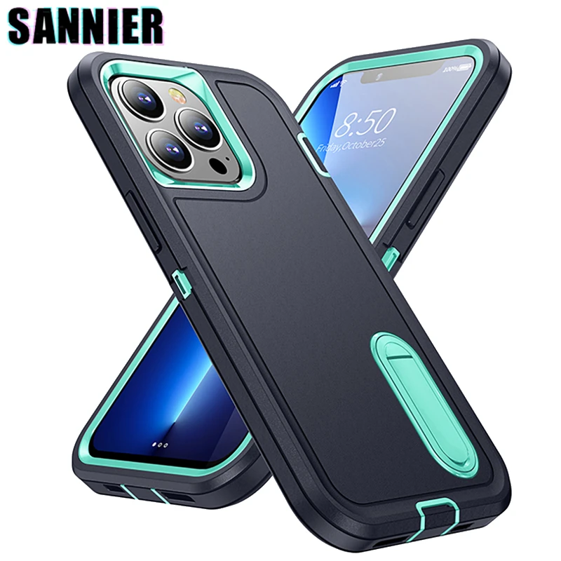 SANNIER Shockproof Phone Case For iPhone 13 Mini 11Pro 12Pro 13Pro Fashion Metal Bracket Cover For iPhone 13 12 11 Pro Max capa iphone 13 mini slim case