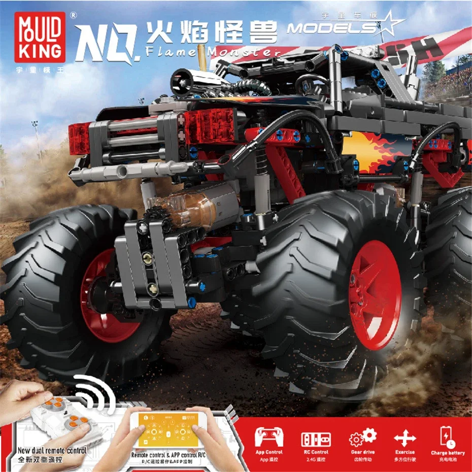 

MOULD KING City Flame RC Climbing Trucks 889pcs App Control Off-Road Remote Control Truck Building Blocks MOC Bricks Kids Toys