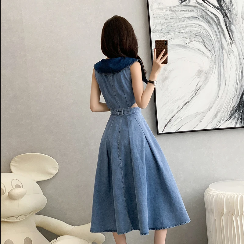 New Autumn Hit Color Big Lapel Denim Dress Fashion Women