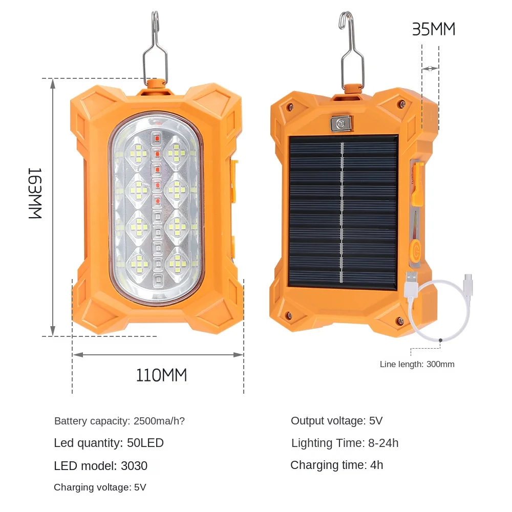 Outdoor Solar Rechargeable Work Lamp Endurance LED Camping Lamp Multifunctional Flashlight Emergency Lighting Tent Lamp