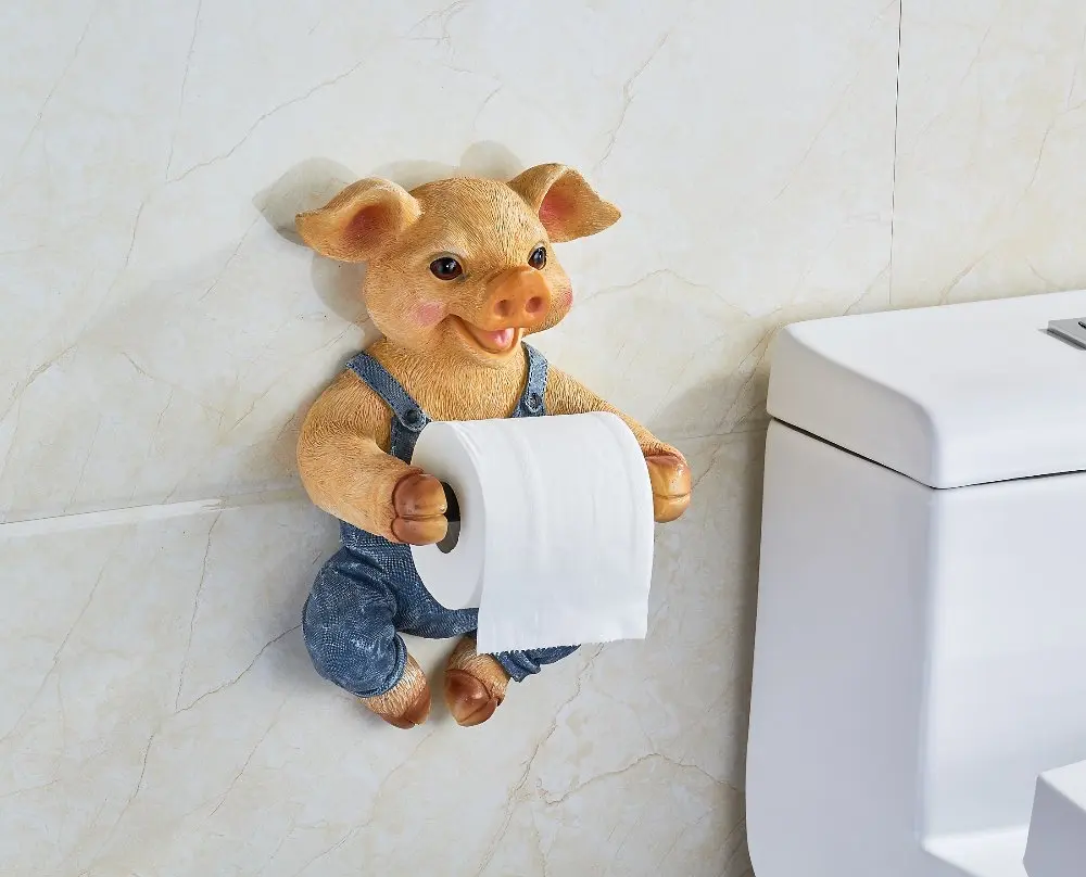 

3D Toilet Paper Holder Toilet Hygiene Resin Tray Free Punch Hand Pig Tissue Box Household Paper Towel Holder Reel Spool Device