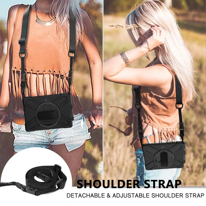 Durable Silicone Protective Case with 360° Stand, Pen Slot, and Shoulder Strap
