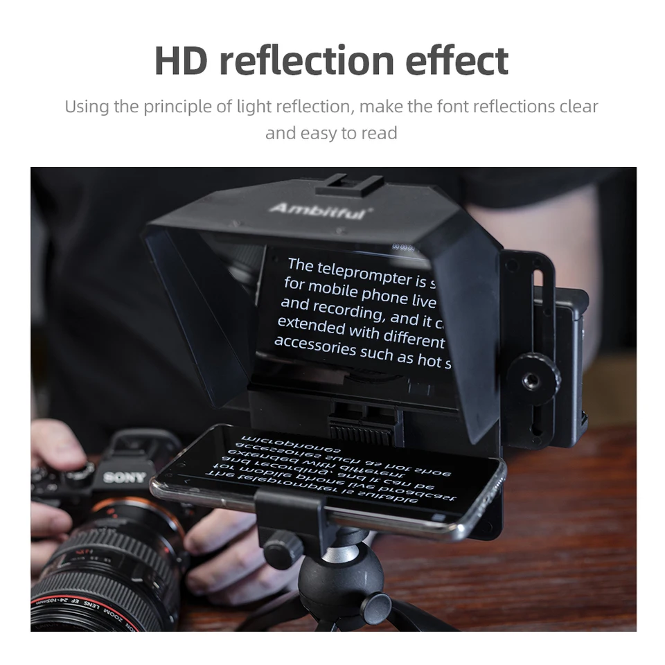 Ambitful T1 Mini Teleprompter Phone and DSLR Recording Portable Inscriber Mobile Teleprompter Artifact Video With Remote Control phone teleprompter