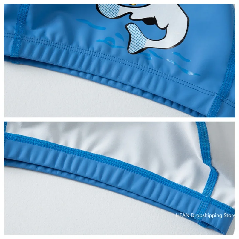 Kids Children Swimming Cap Waterproof PU Fabric Cute Cartoon Animal Dolphin Protect Ears Long Hair Boys Girls Swim Pool Caps Hat