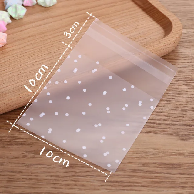 Sacs à bonbons en Cellophane transparents en plastique, 100 pièces, sacs cadeaux auto-adhésifs à pois blancs pour bonbons et biscuits, pour mariage, fête d'anniversaire 3
