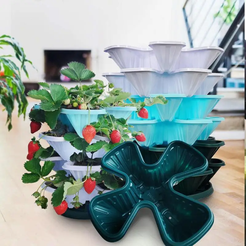 Vertical Garden Flower Pot Space-Saving 5-Tier Stackable Flower Pot Vertical & Wall Planter Garden Pots Prevents Root Rot