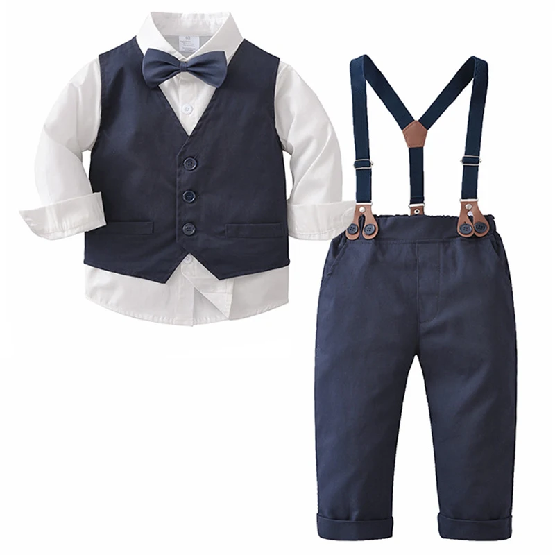 BabyBoysFormalSuitLongSleeveBowShirtVestSuspenderTrousers